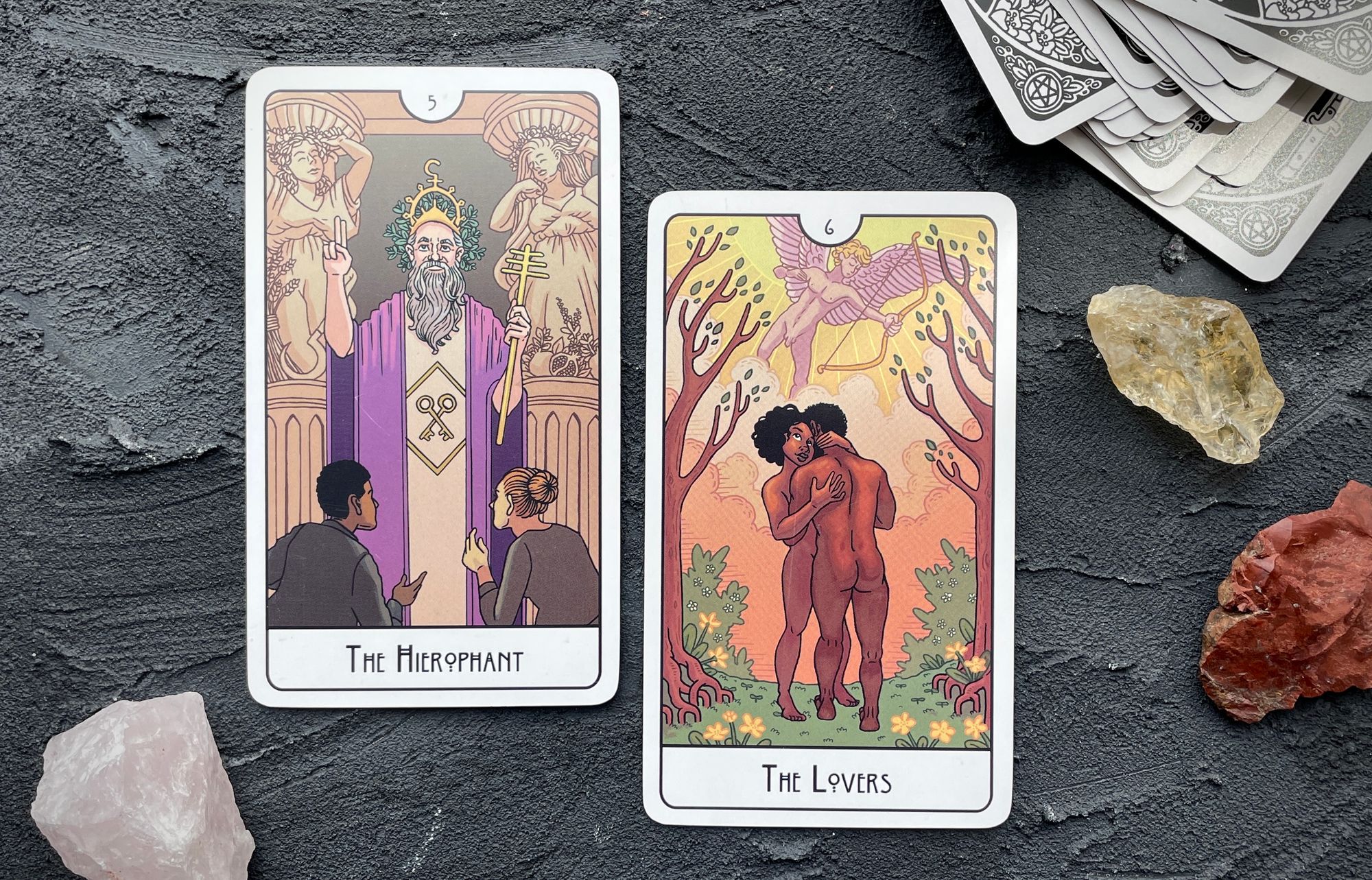hierophant and lovers from the this might hurt tarot