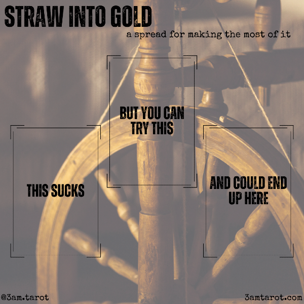 straw into gold: a spread for making the most of it. card one: this sucks. card two: but you can try this. card three: and could end up here.