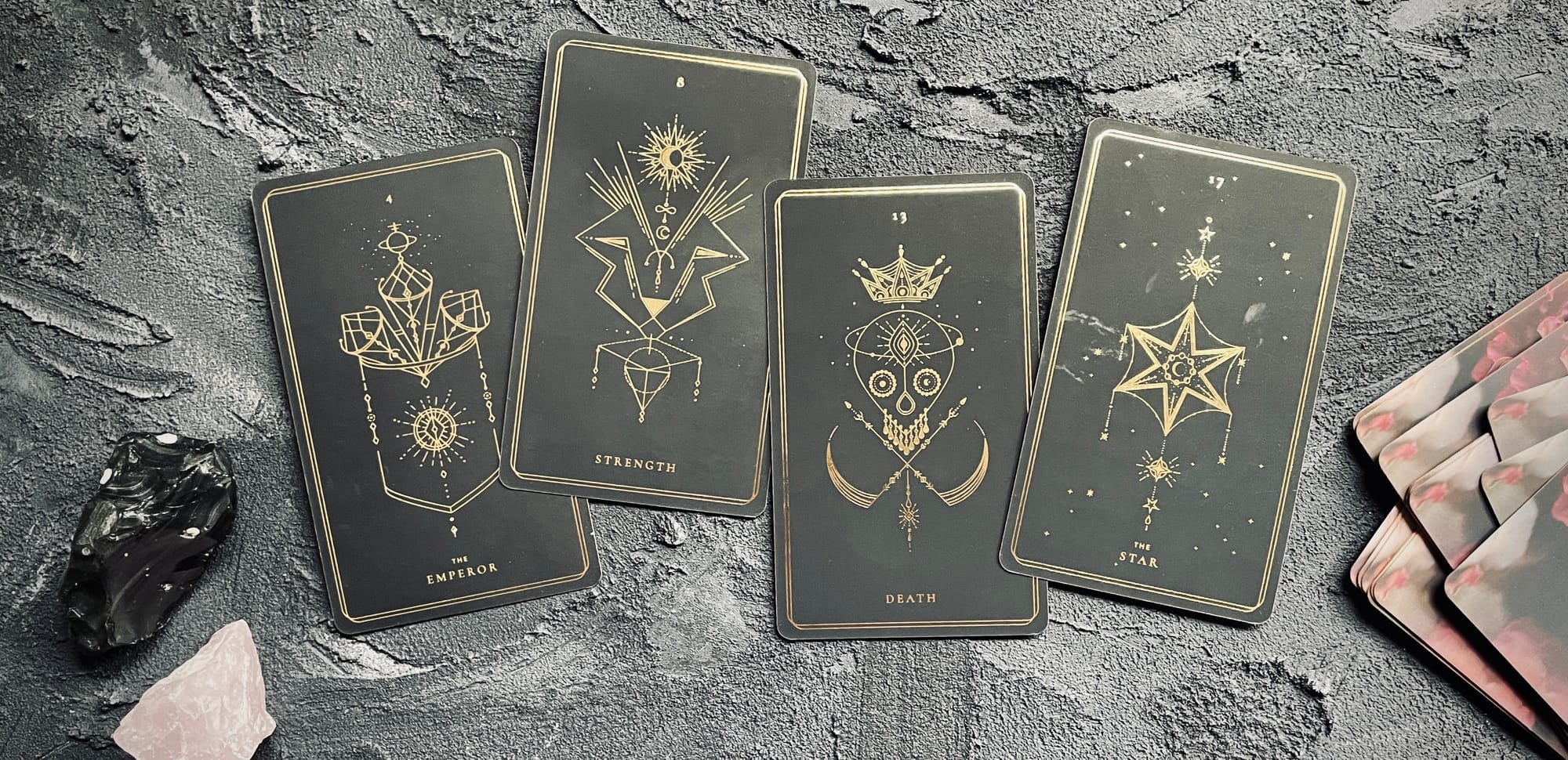 emperor, strength, death, and the star from the soul cards deck