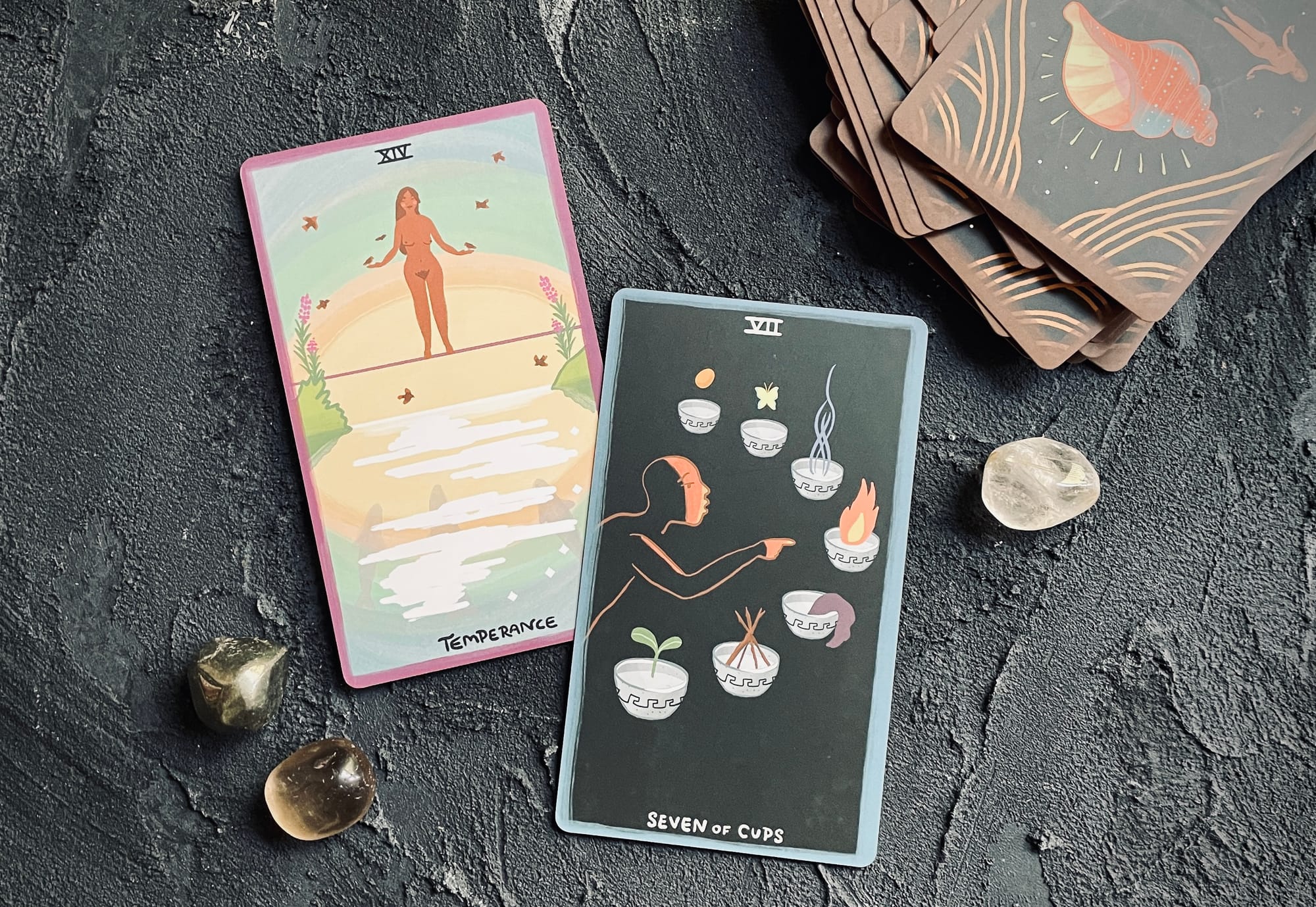 temperance & seven of cups from the gentle tarot