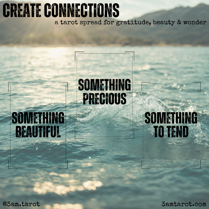 create connections: a tarot spread for gratitude, beauty & wonder. something beautiful / something precious / something to tend