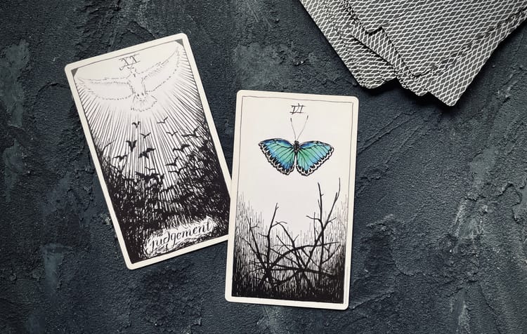 judgement and six of wands from the wild unknown tarot